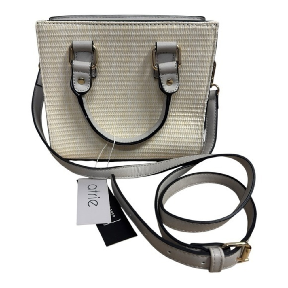 Atrie Vegan Crossbody Satchel – Woven Straw & Faux Leather Trim (NWT)